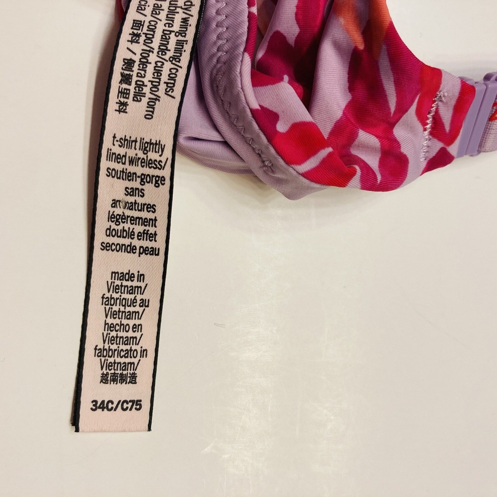 Victoria's Secret Wireless Bra Women 34C Purple Red Lip Print Love Strap T-Shirt - Picture 10 of 10